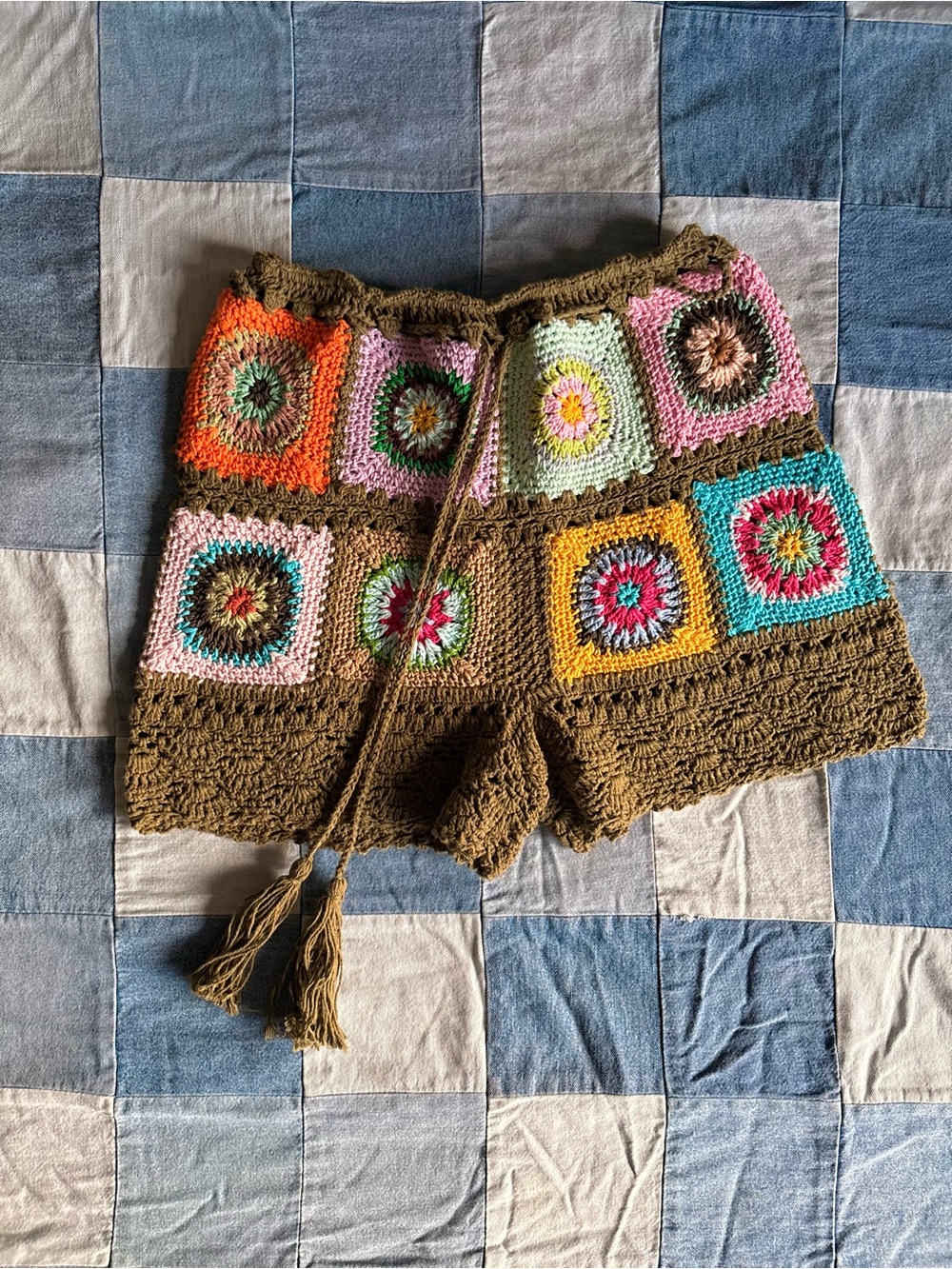 Crochet Granny Square Shorts with Tassels